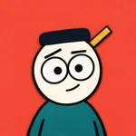 Otto: cabeza redonda, gafas redondas, gorra azul oscuro y un lápiz en la oreja